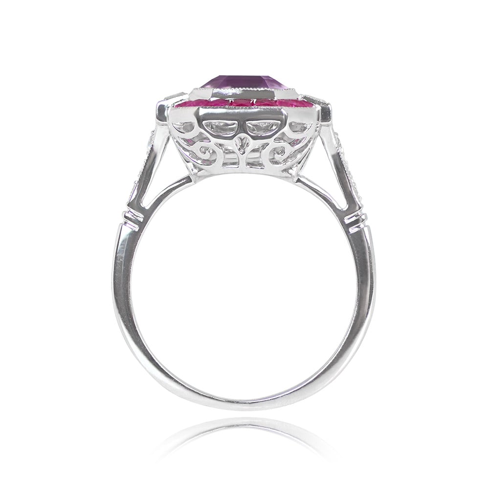 4.18ct Halo Emerald Cut Pink Sapphire Engagement Ring