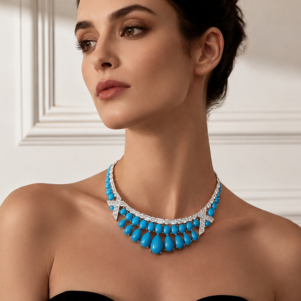 Original Design - Fashion Turquoise & White Moissanite Necklace