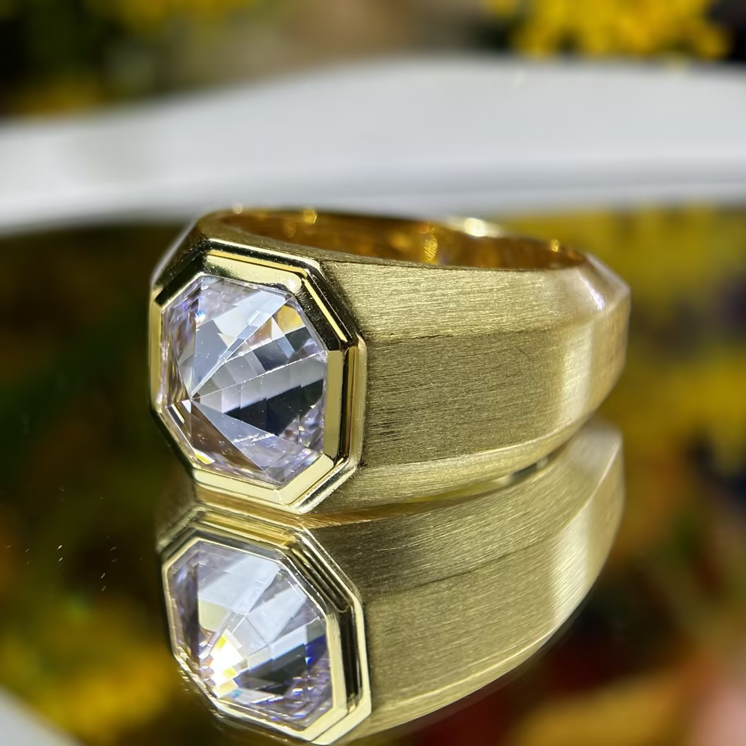 4ct Inverted Asscher Cut White Sapphire Solitaire Men's Ring