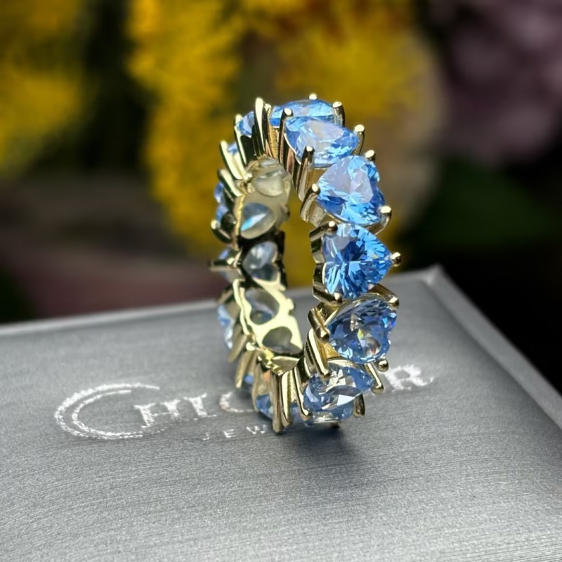 Love Heart Cut Aquamarine Sapphire Eternity Band (2 Color Options)