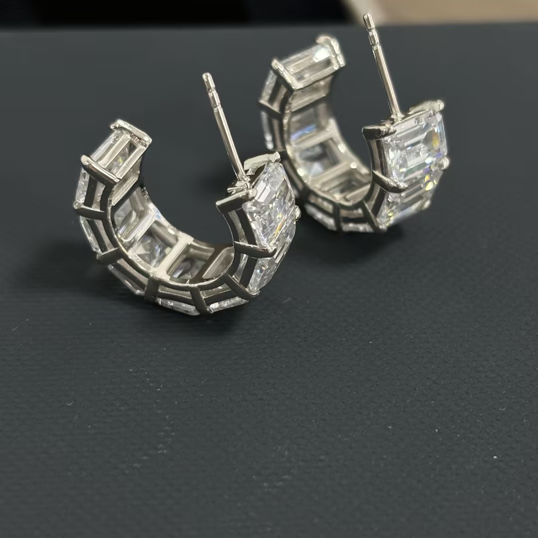 Emerald Cut White Sapphire Hoop Earrings