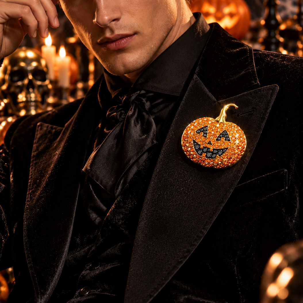 Original Design - Hallowmas Round Cut Orange Sapphire Pumpkin Brooch