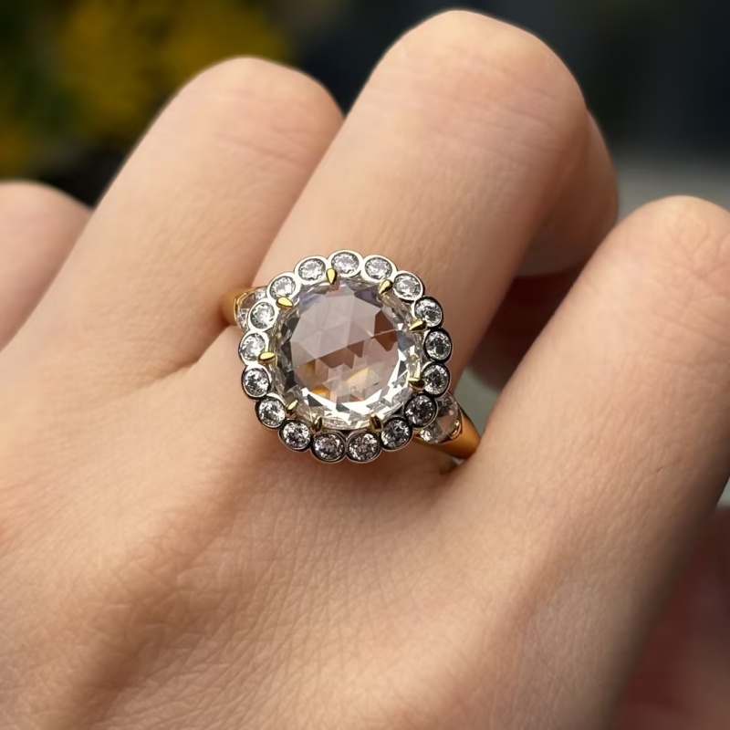 Art 3ct Round Rose Cut White Sapphire Engagement Ring