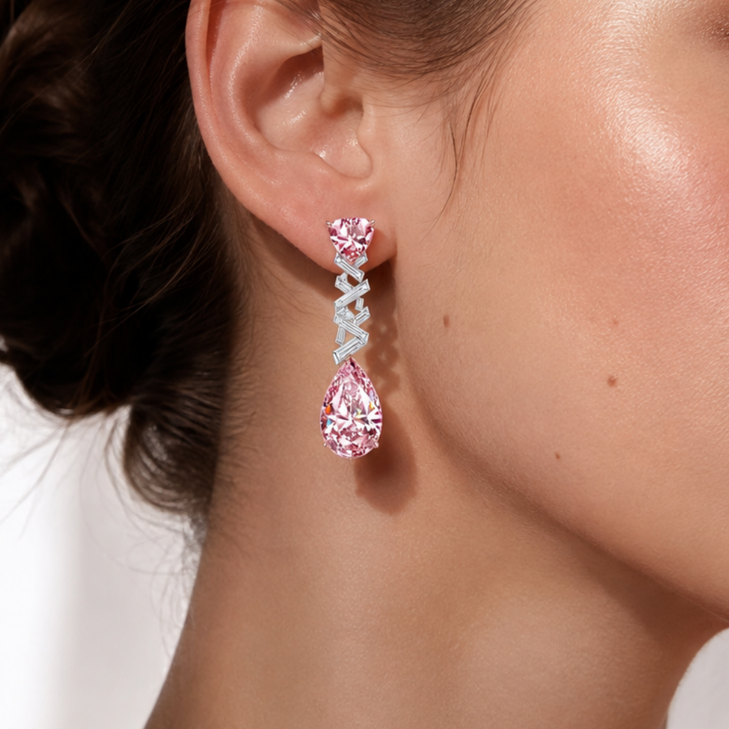 Original Design - Pear Cut Pink Sapphire Dangle Earrings
