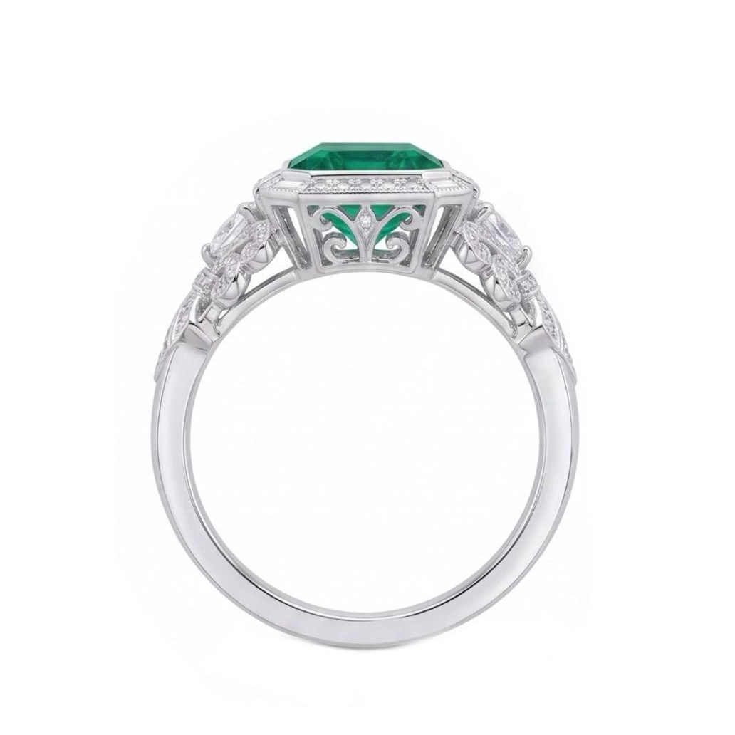 Original Design - 5ct Emerald Cut Emerald Sapphire Engement Ring