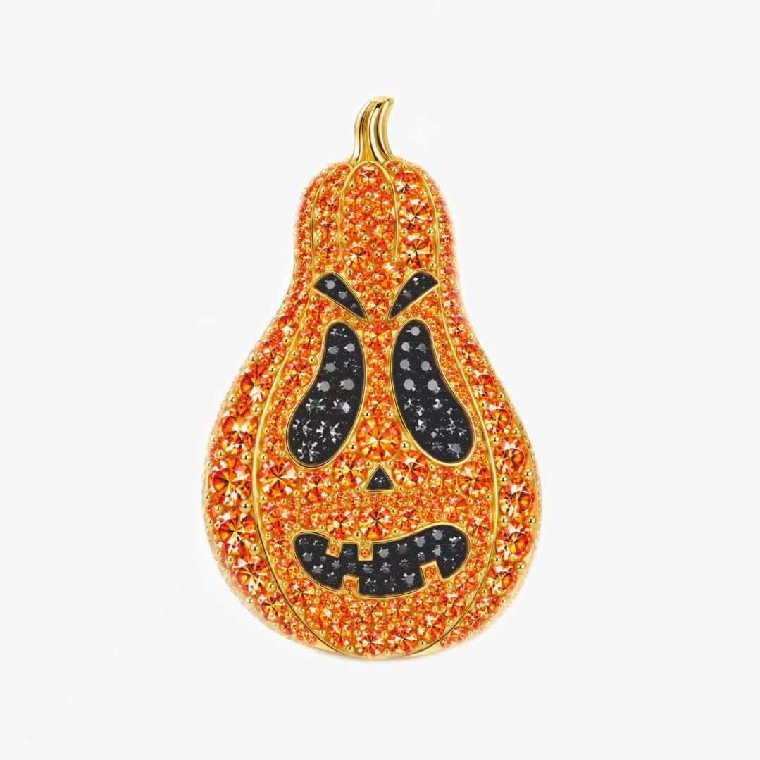 Original Design - Hallowmas Round Cut Orange Sapphire Pumpkin Brooch