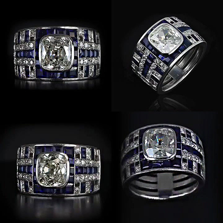 6ct Cushion Cut White Sapphire Men's Engagement Ring