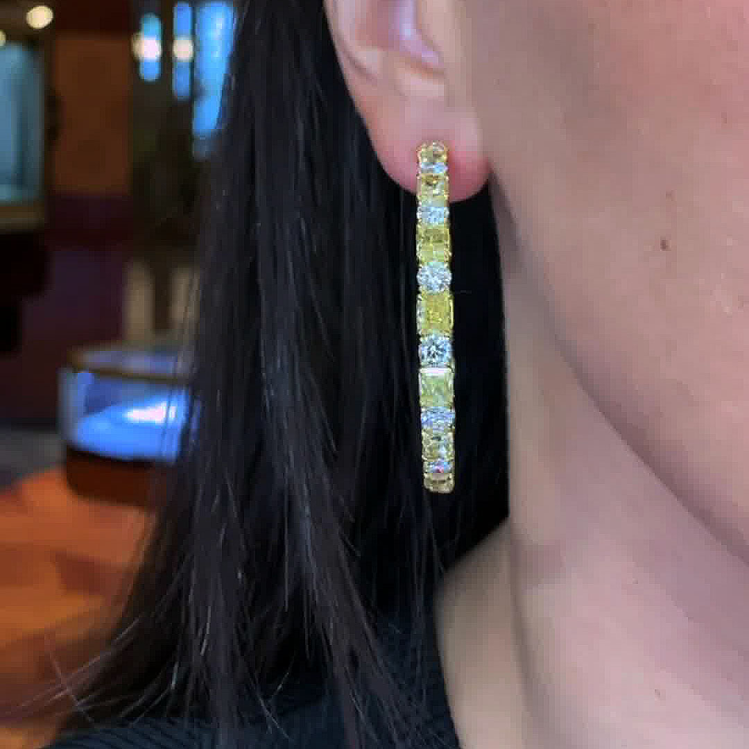 Radiant Cut Yellow Sapphire Hoop Earrings