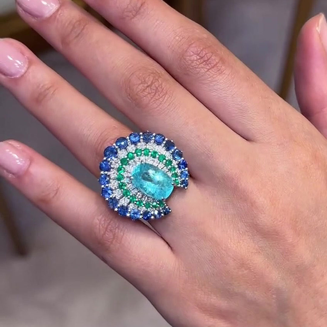 Peacock Shape 5ct Cushion Cut Aquamarine Cocktail Ring