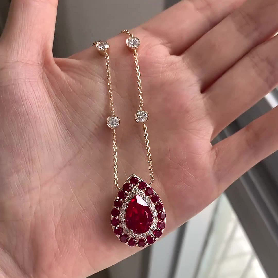 Pear Cut Ruby Sapphire Pendant Necklace