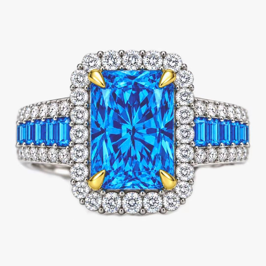 Original Design - 6ct Crushed Ice Radiant Cut Topaz Sapphire Engagement Ring