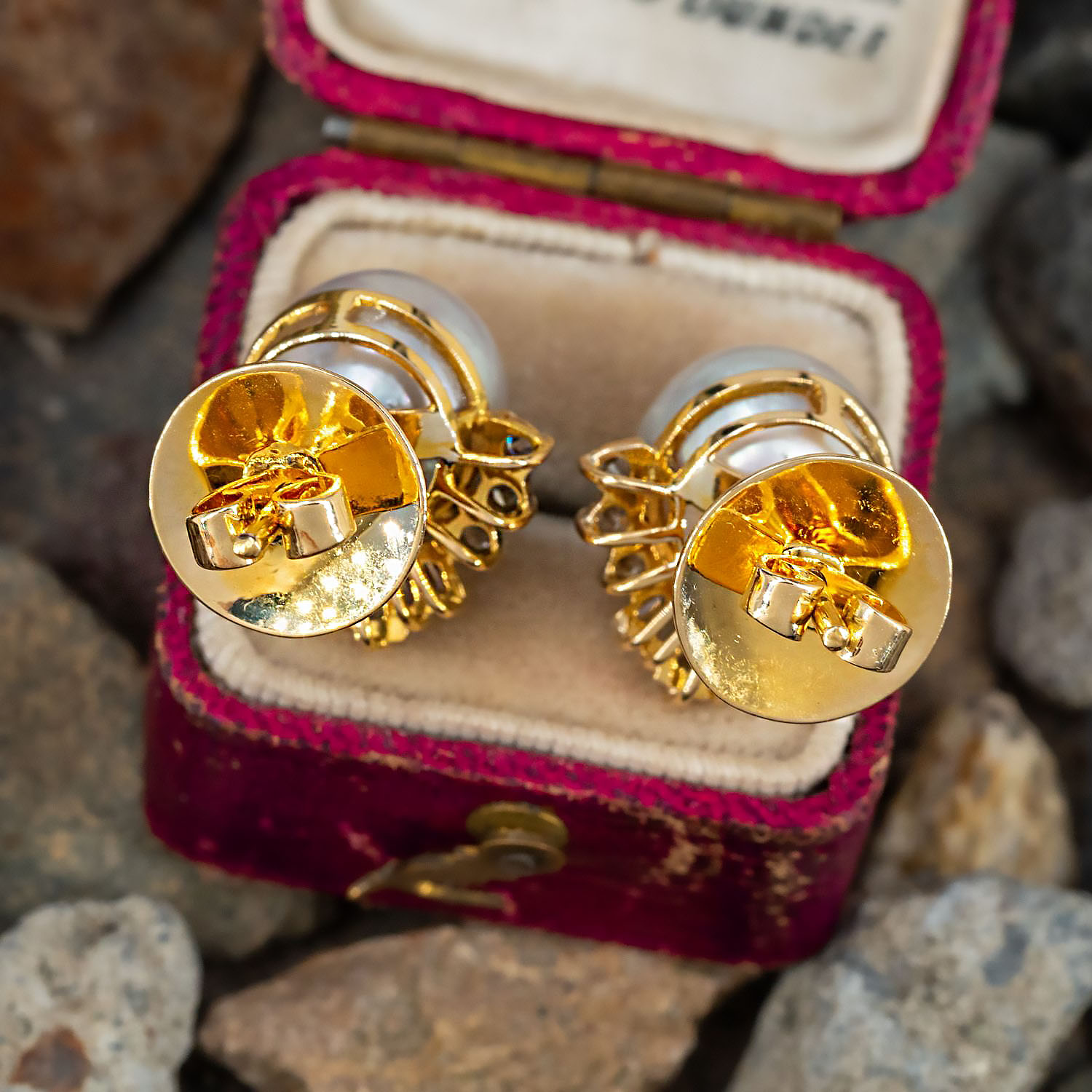 10MM Pearl&Diamond Sapphire Stud Earrings