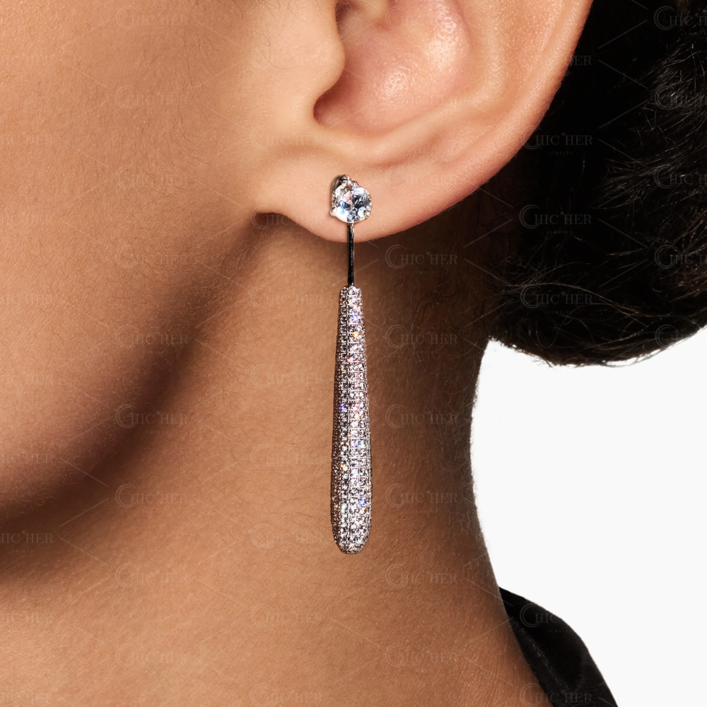 Stunning Round Brilliant Cut White Sapphire Dangle Earrings