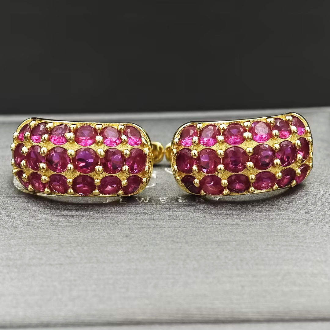 Pavé Setting Round Cut Ruby Sapphire Drop Earrings