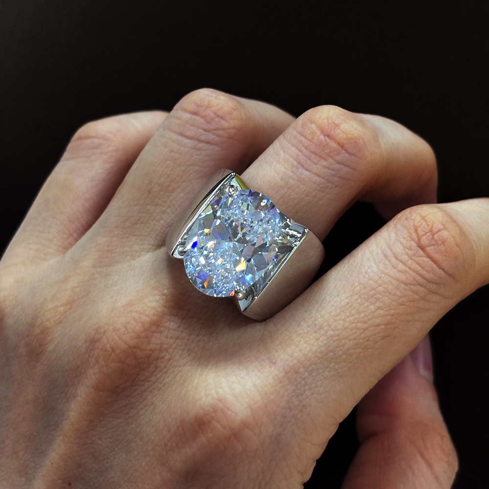 5ct Channel Setting Oval Cut White Sapphire Men's Ring