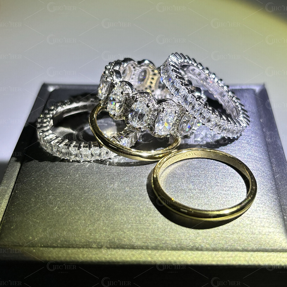 8.75ct Cushion Cut White Sapphire Stacking Ring Set/ 5pcs