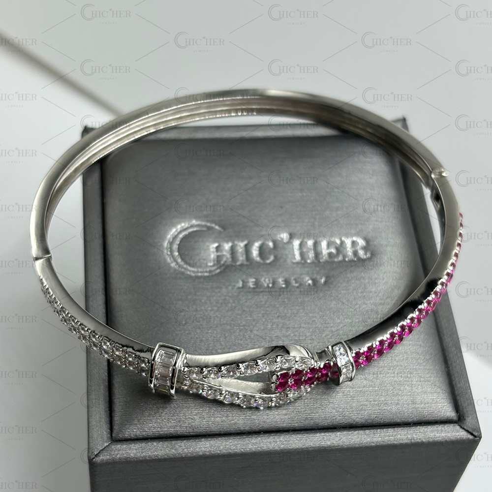 Two Tone Pink&White Sapphire Knot Bracelet