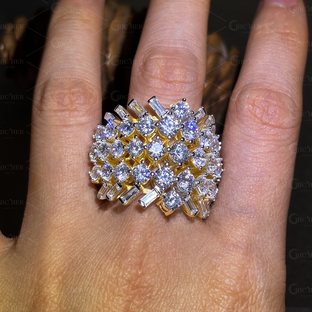 Three Row 4.95ct White Sapphire Cocktail Ring