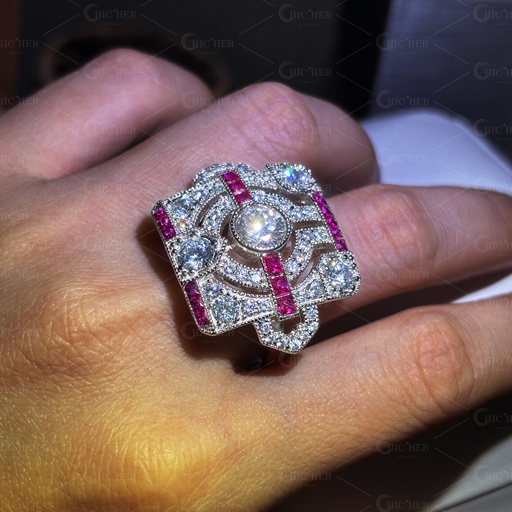 Art Deco 1ct Round Cut White Sapphire Cocktail Ring