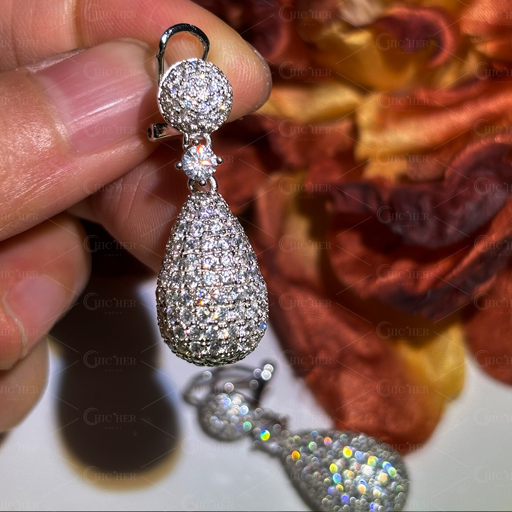 Sparkling Round Cut White Sapphire Teardrop Earrings