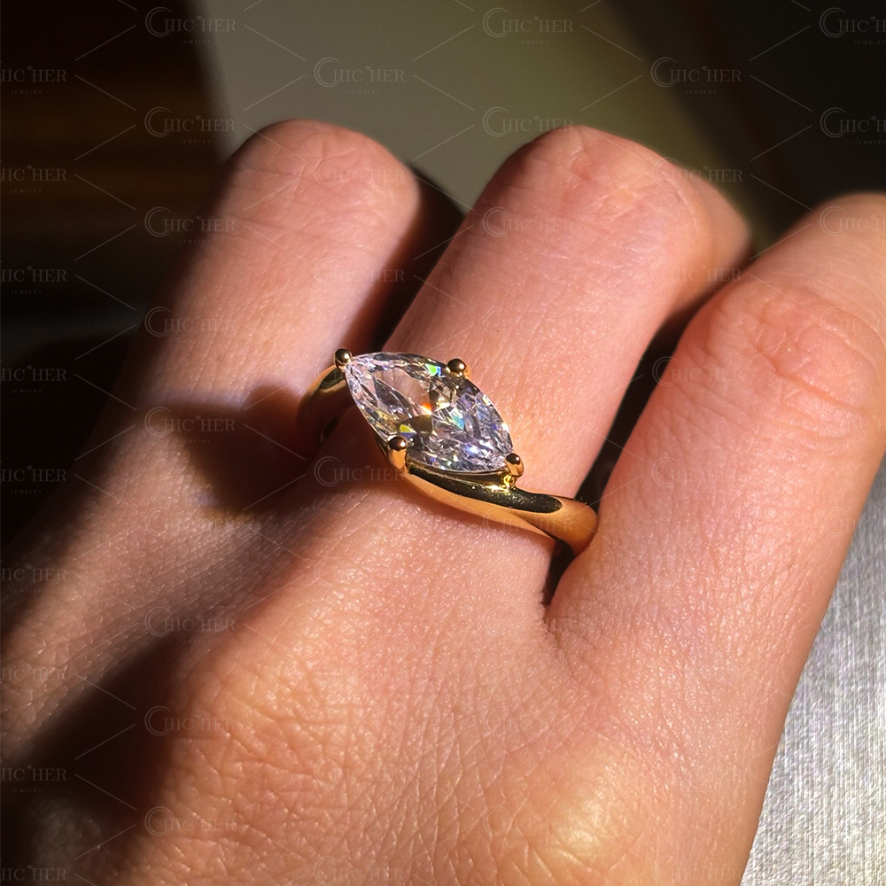 Bypass Design 2ct Marquise Cut White Sapphire Engagement Ring