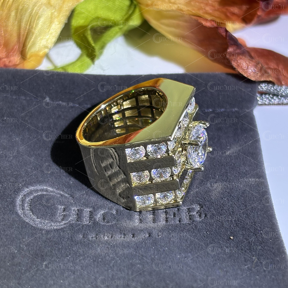 3ct Round Cut Men's Wide Band in Gold