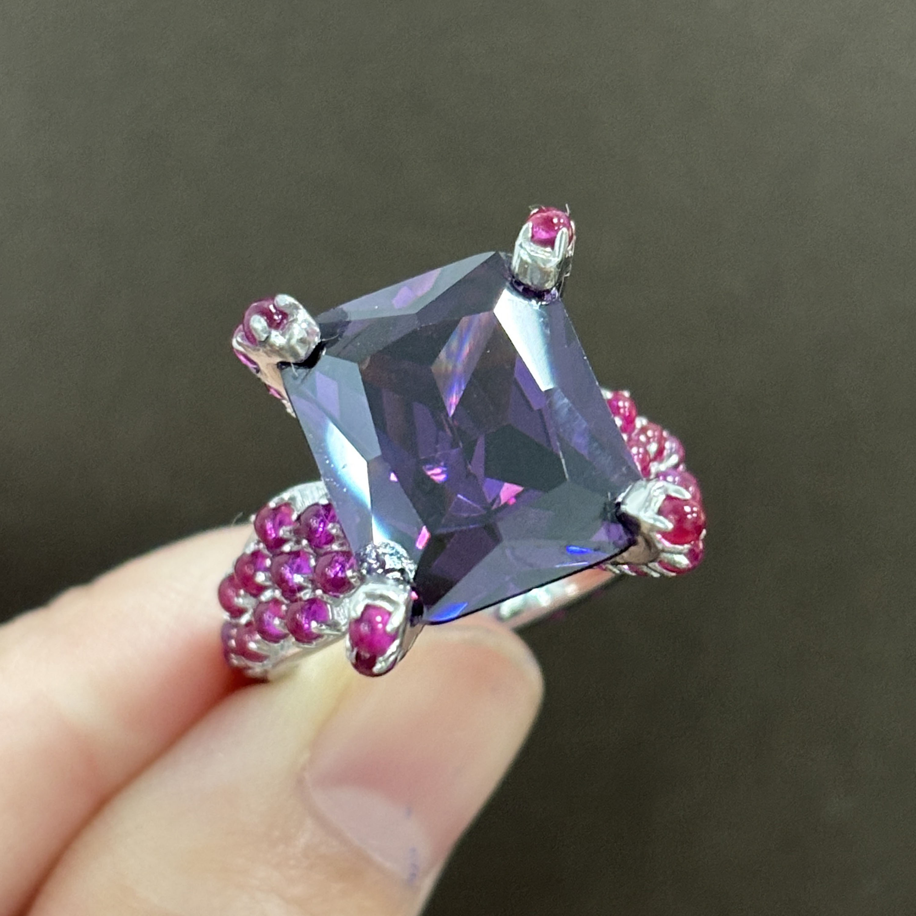 7ct Radiant Cut Amethyst Sapphire Ring