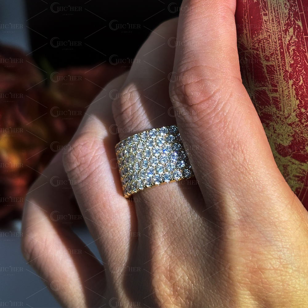 Pave Setting 3.8ct Round Cut White Sapphire Wedding Band For Men