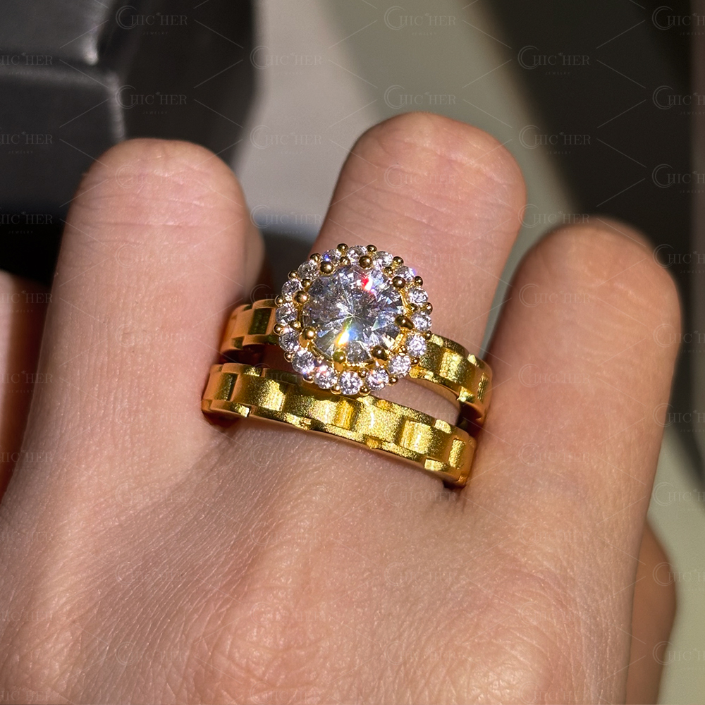 2ct Round Cut White Sapphire Wedding Set in Gold Plating