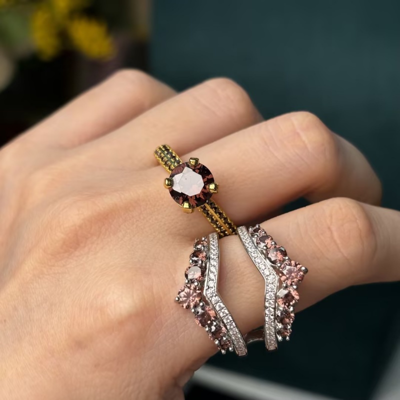 Dramatic Regal 3ct Round Cut Coffee Sapphire Wedding Sets/2 pcs