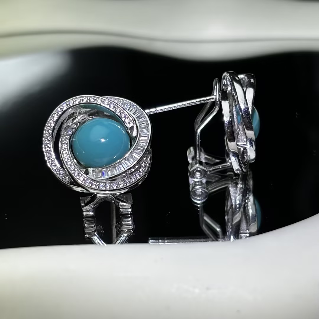 Round Cut Turquoise Occasion Stud Earrings