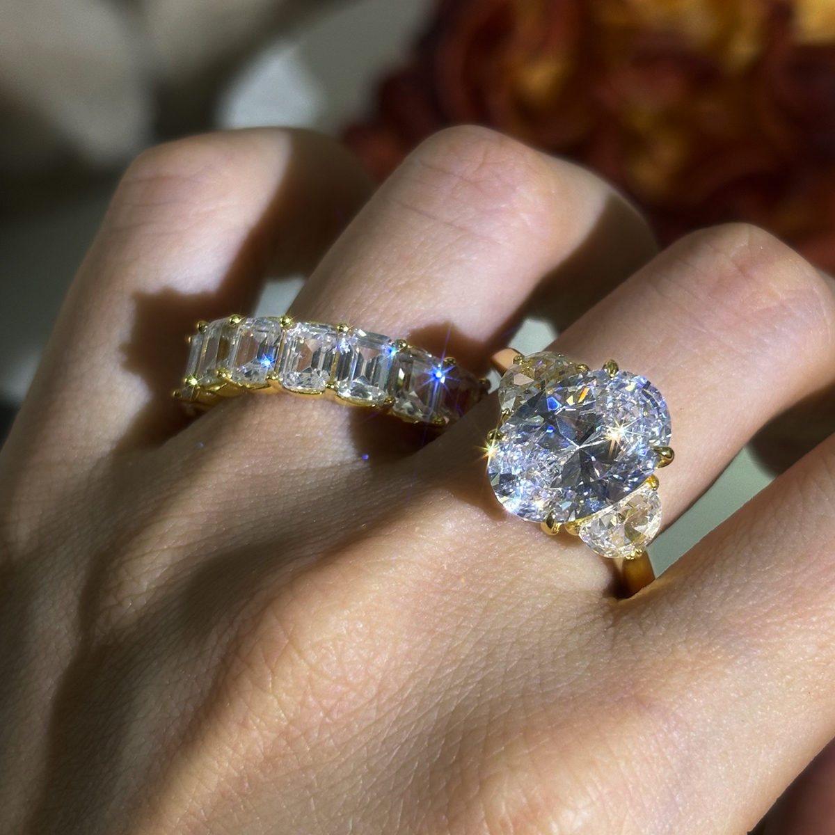 4ct Oval Cut White Sapphire Wedding Set / 2pcs