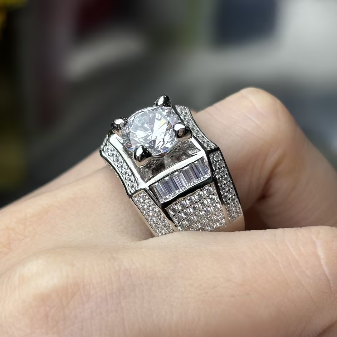 5ct Round Cut White Sapphire Engagement Ring for Men