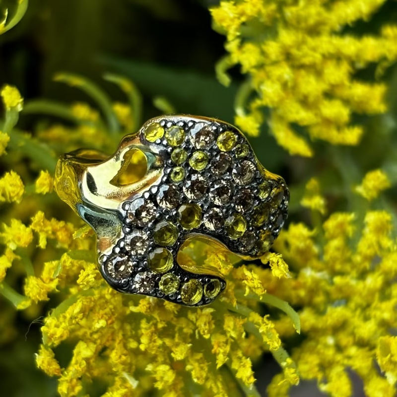Freeform Lava Pool Ring with 1.16 Carats Yellow Spectrum Sapphire