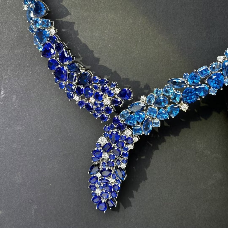 Mixed Cut Blue & White Sapphire Necklace