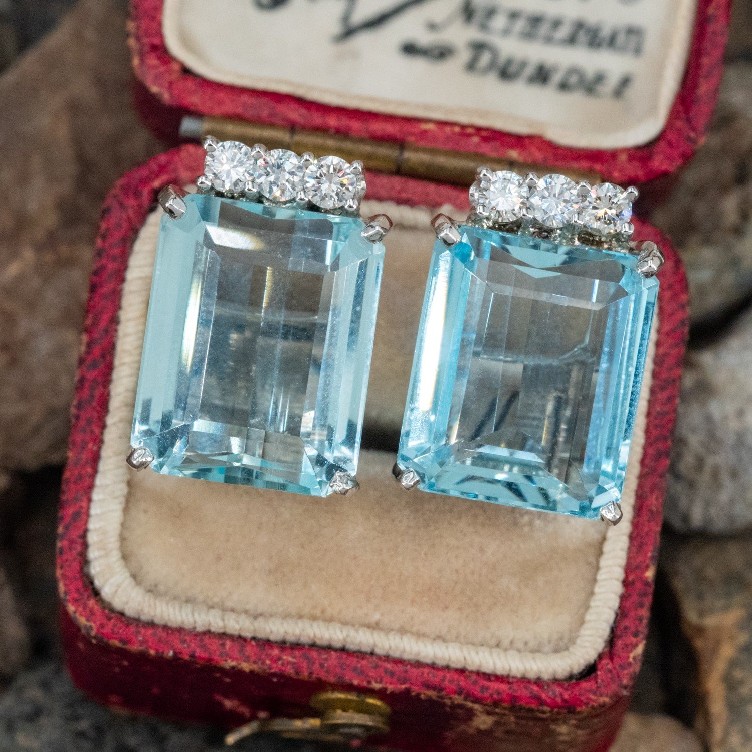 Emerald Cut Aquamarine Sapphire Stud Earrings