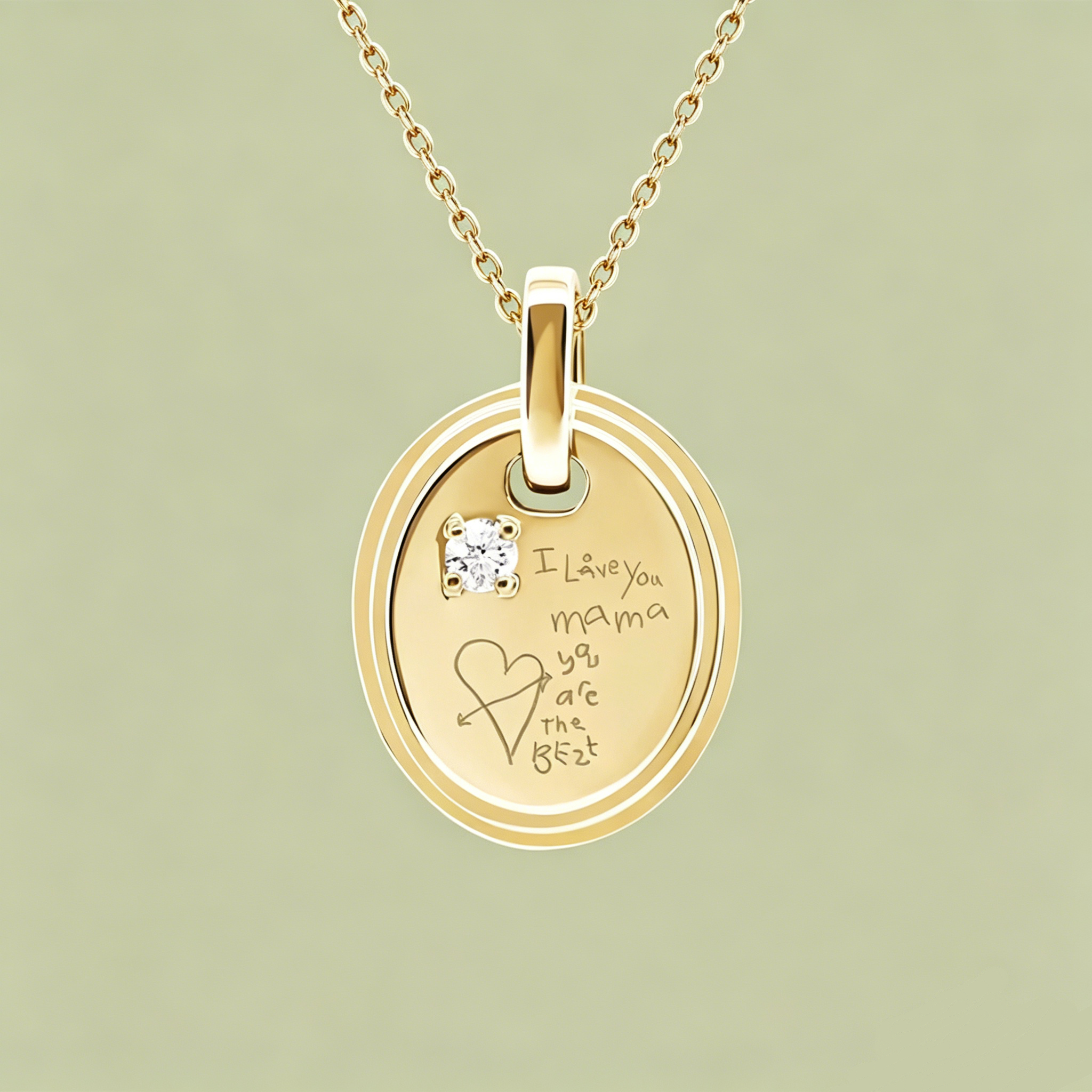 Engraved Oval Charm Necklace with 5 Unique Designs (Diamond Accent)