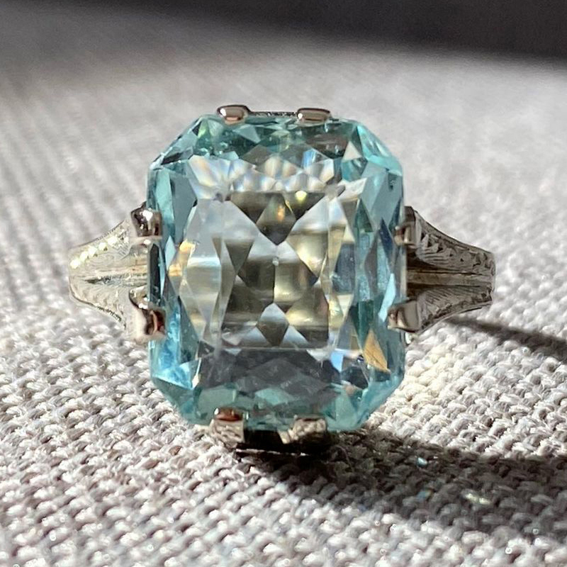 5ct Radiant Cut Aquamarine Sapphire Engagement Ring