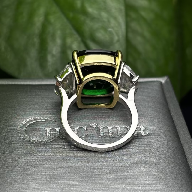 5ct Cushion Cut Emerald Sapphire Three-stone Ring