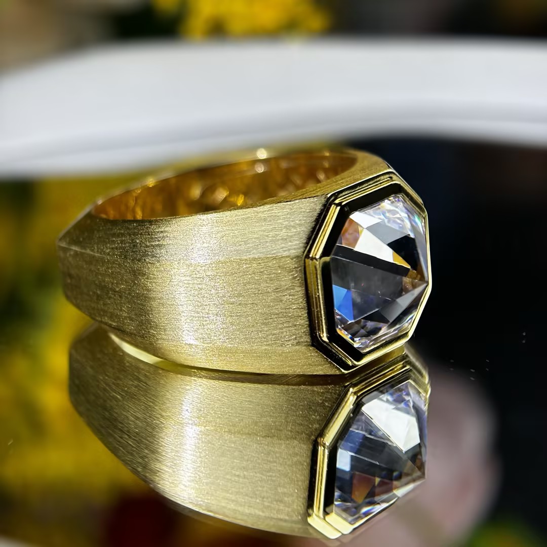 4ct Inverted Asscher Cut White Sapphire Solitaire Men's Ring