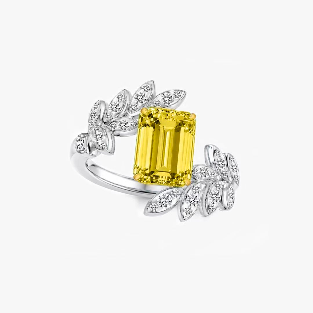 Original Design - Emerald Cut Aquamarine / Yellow Sapphire Engagement Ring (2 Colors Options)