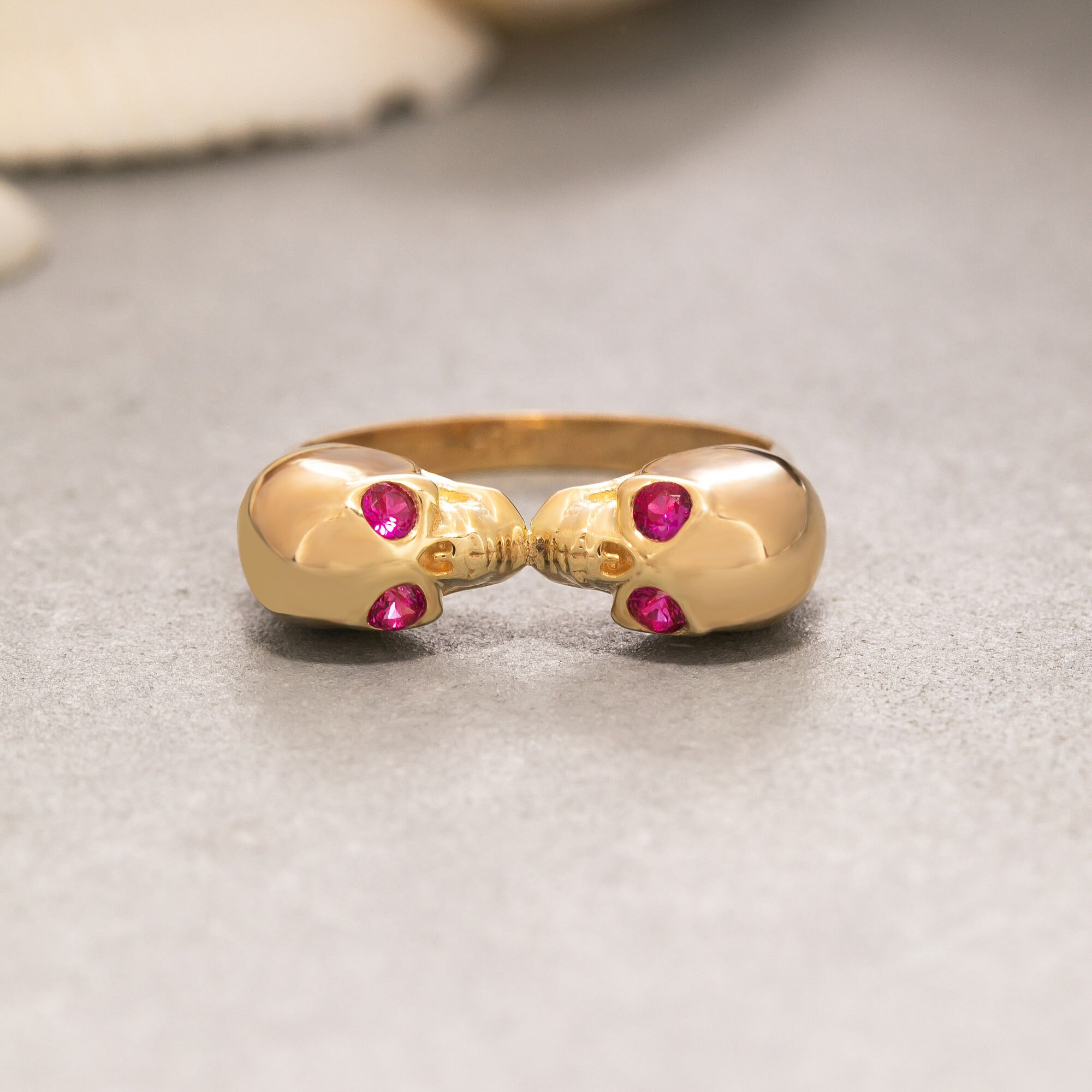 1ct Special design Round Cut Ruby Skull Ring