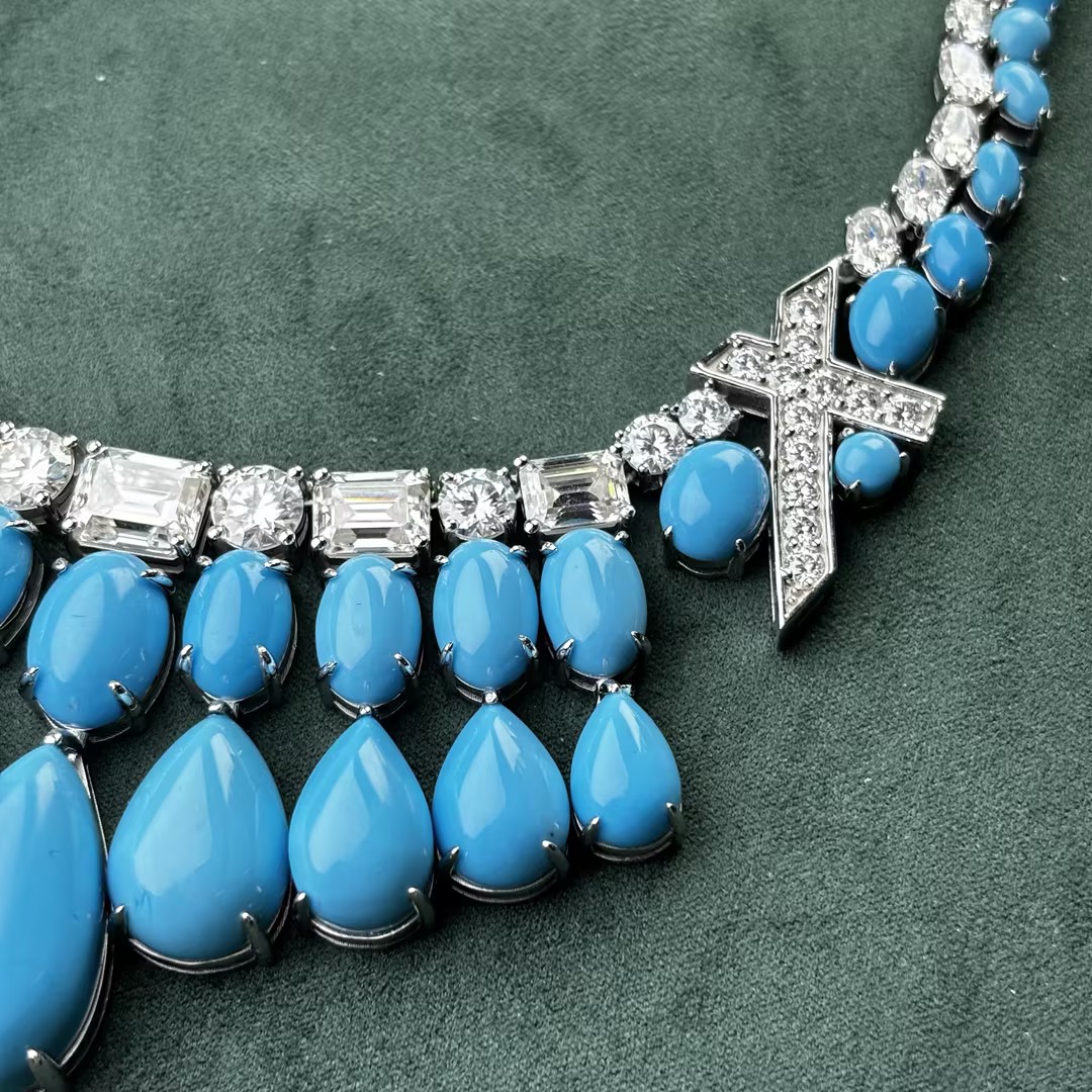 Original Design - Fashion Turquoise & White Moissanite Necklace