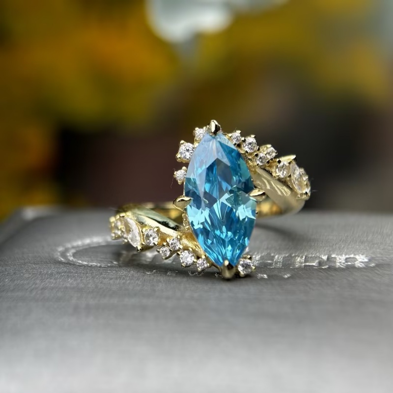 3ct Marquise Cut Fancy Aquamarine Sapphire Engagement Ring