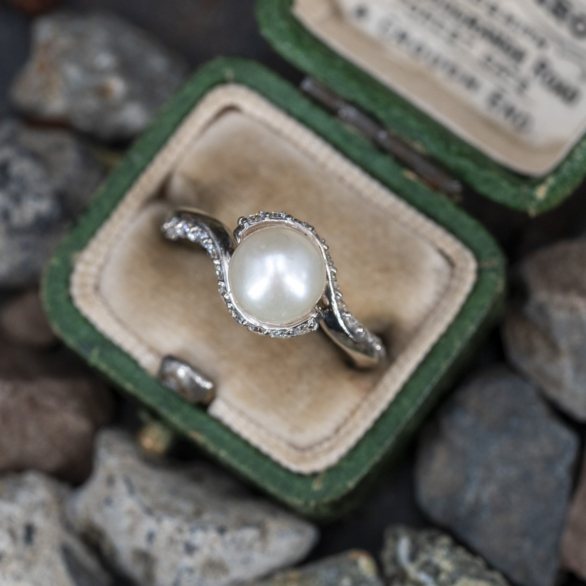 9mm Pearl Round Cut White Sapphire Engagement Ring