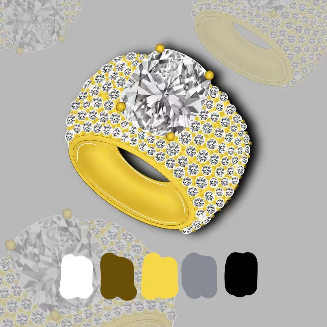 7ct Cushion Cut White Moissanite Pave Setting Engagement Ring (2 Color Options)