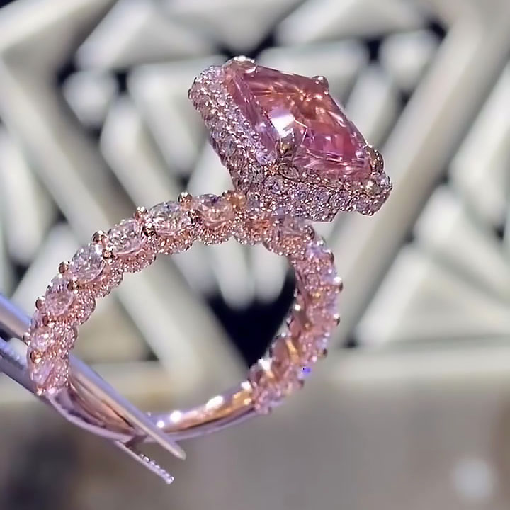 7ct Halo Emerald Cut Pink Sapphire Engagement Ring