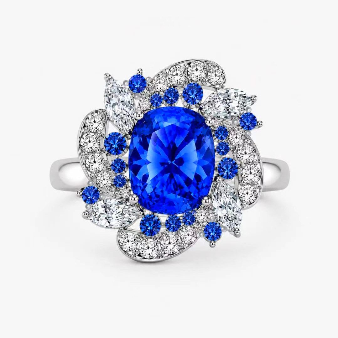 Original Design - 3ct Cushion Cut Blue Sapphire Engagement Ring