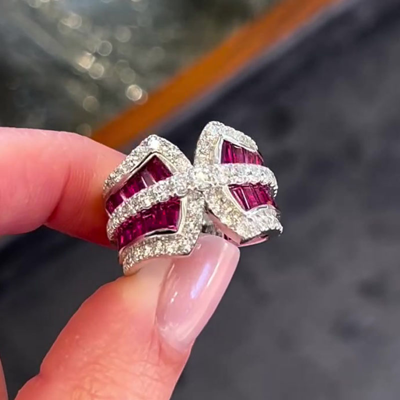 3.25ct Two Tone Baguette&Round Cut Ruby&Diamond Wedding Band
