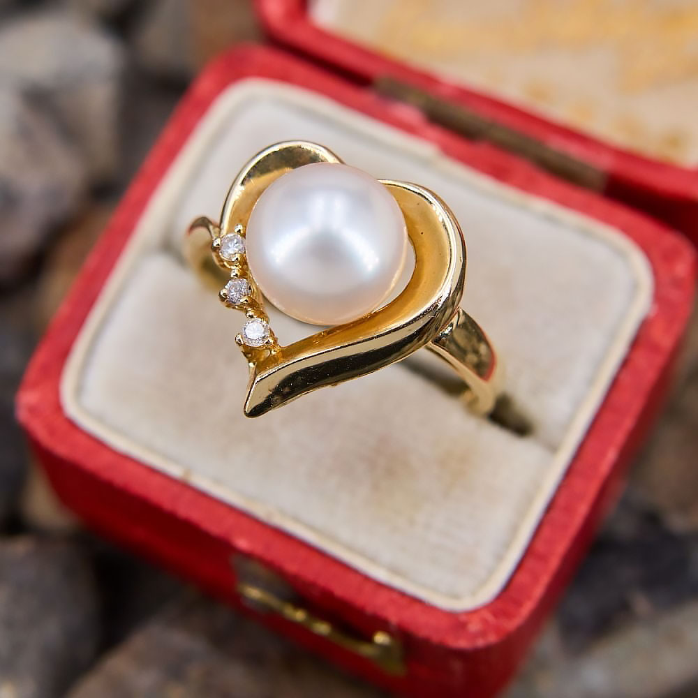 8mm Heart Motif Pearl&Diamond Ring